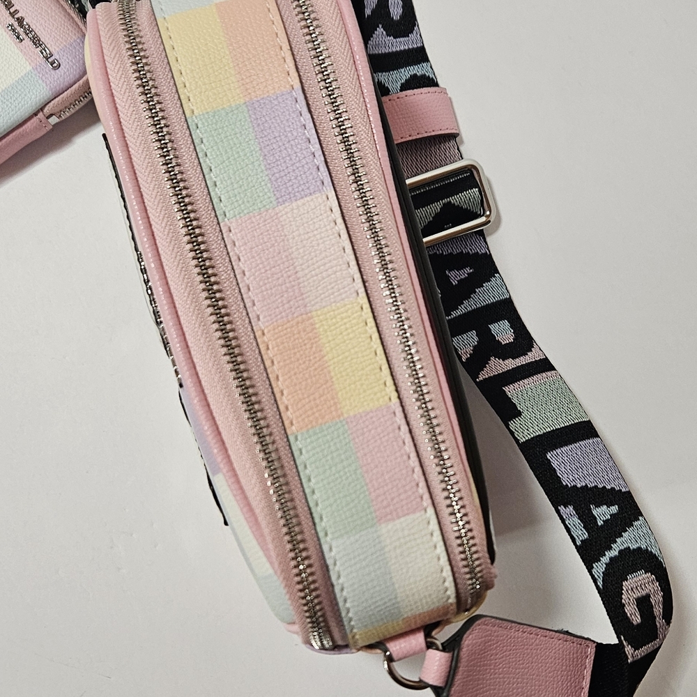 NWT Karl Lagerfeld PastelCheckered Color Block Camera Crossbody Bag - Picture 6 of 7